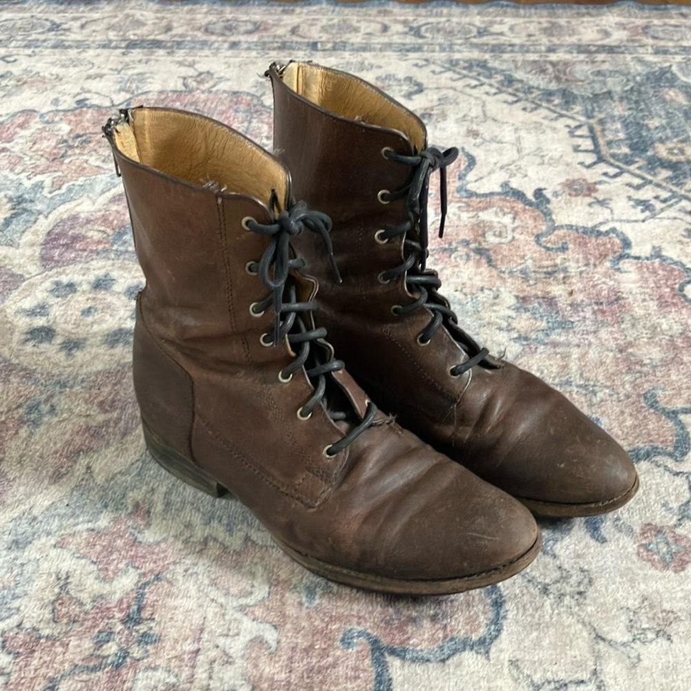 Frye Brown Leather Lace-Up Combat Boots